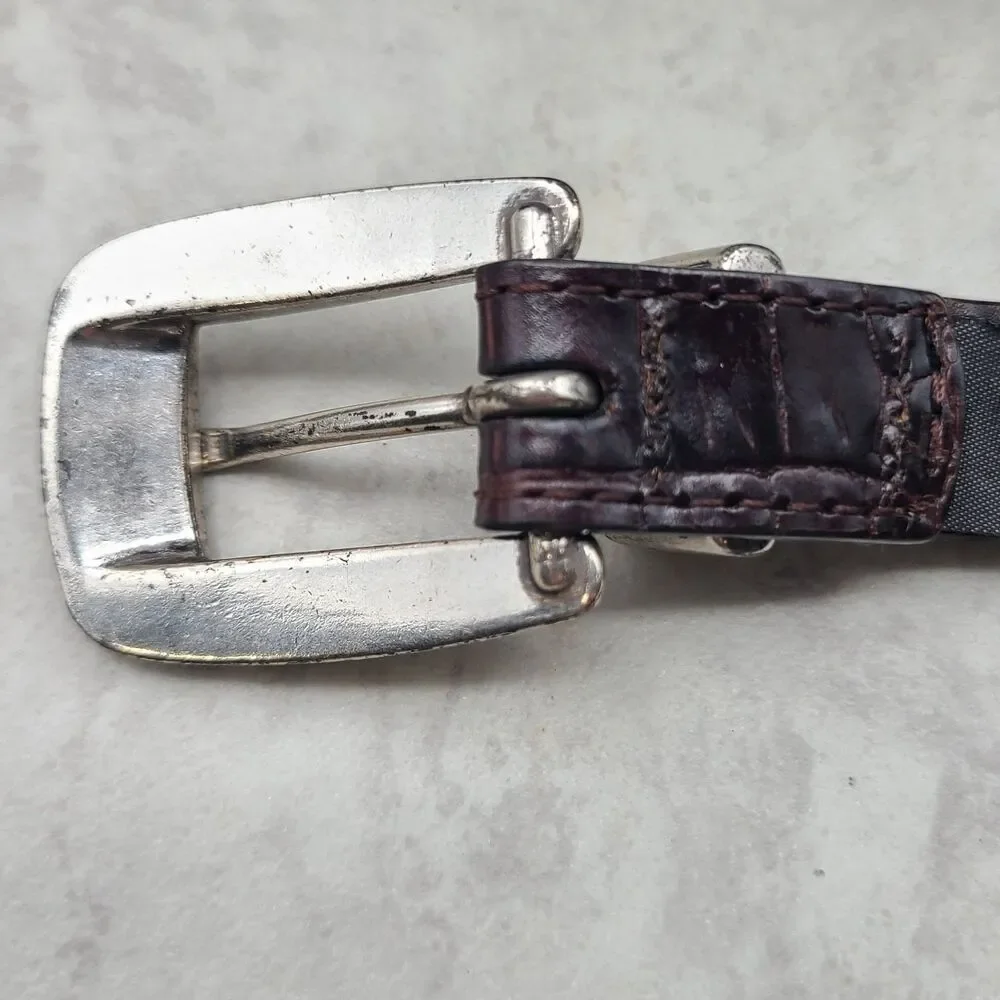 Vtg Brighton Croc Embossed Belt Brown Silver Buckle